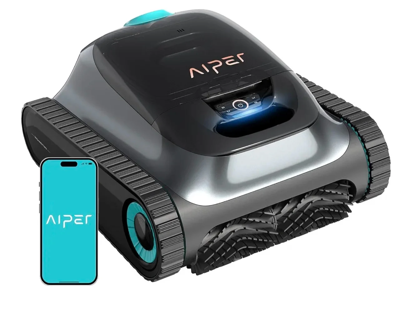 A stock product rendering included in the source post, showing an Aiper pool-cleaning robot beside a phone with the Aiper logo.
