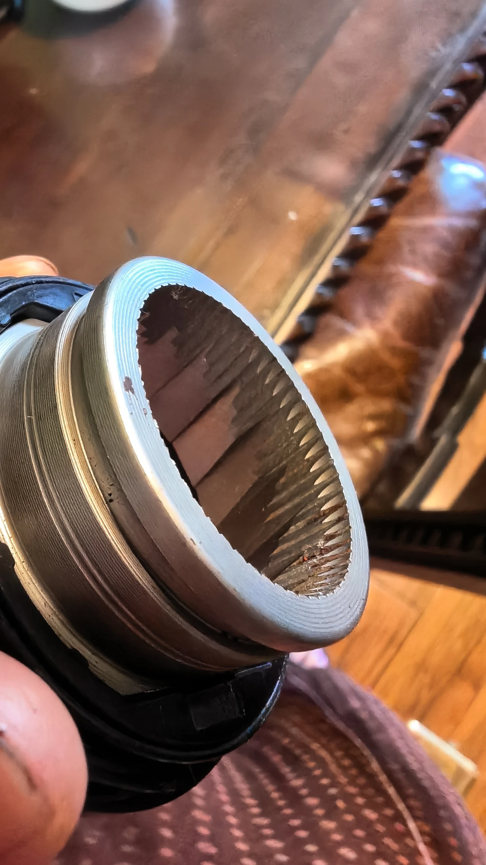 A close view of the removed upper burr.