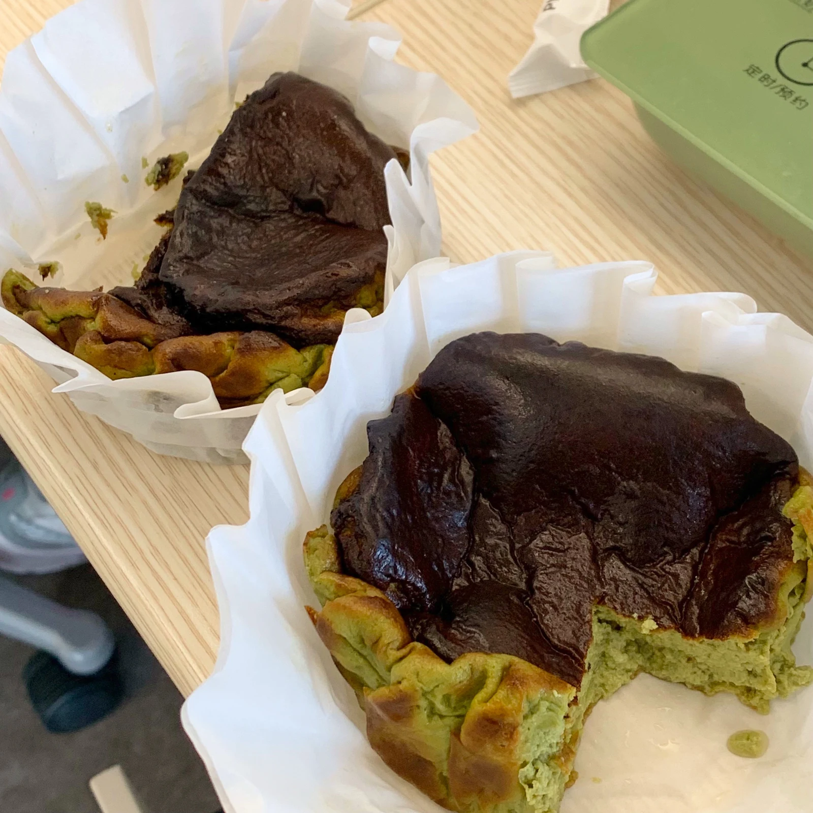 The owner’s cheesecake divided into wrapped portions.