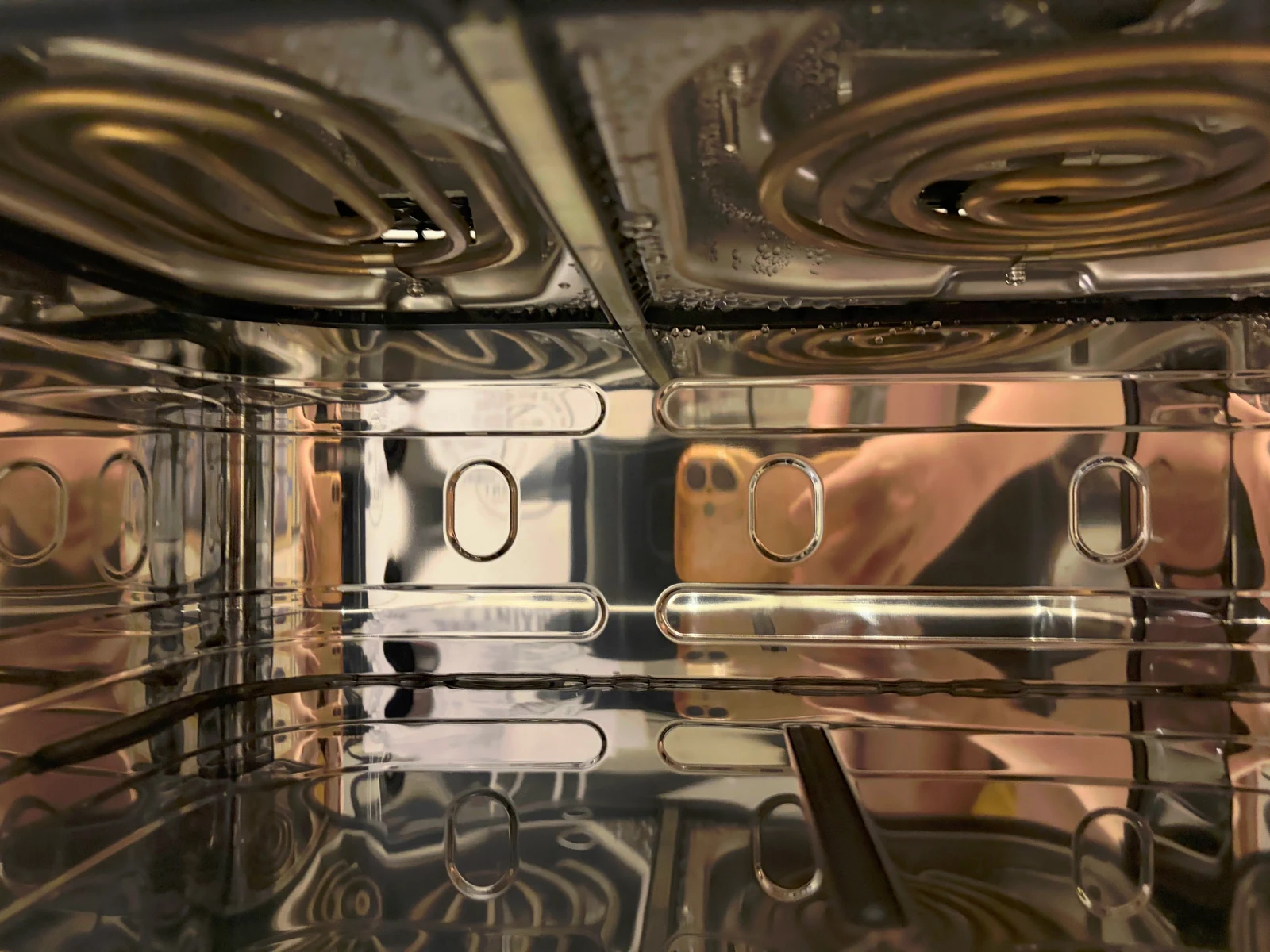 A close view of the upper heating area inside the appliance.
